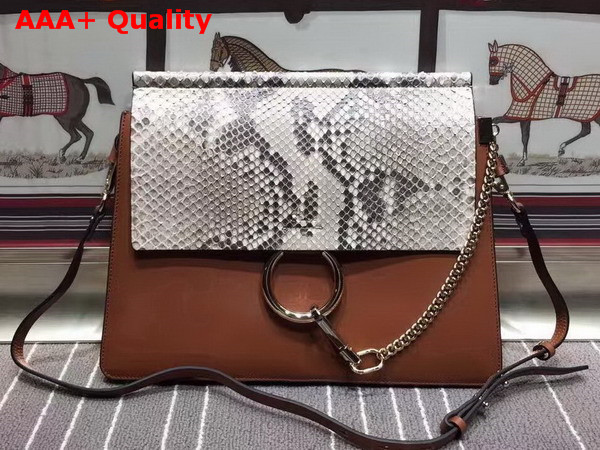 Chloe Large Faye Bag Pattern Python and Smooth Calfskin Brown Replica