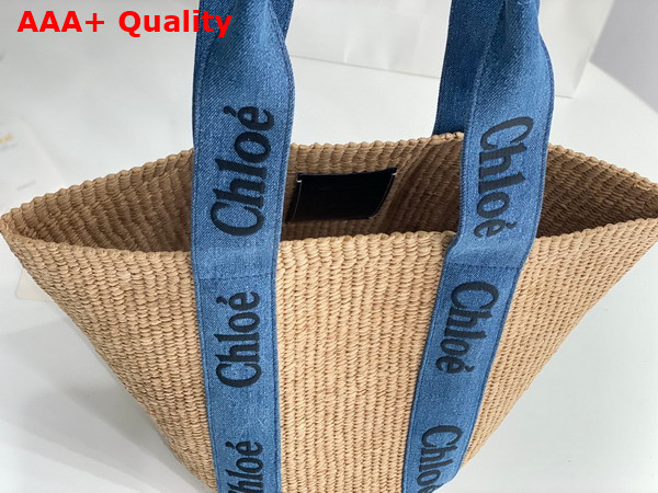 Chloe Large Woody Basket in Fair Trade Paper Calfskin and Deadstock Denim with Chloe Logo Embroidery Replica