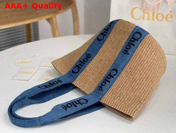 Chloe Large Woody Basket in Fair Trade Paper Calfskin and Deadstock Denim with Chloe Logo Embroidery Replica