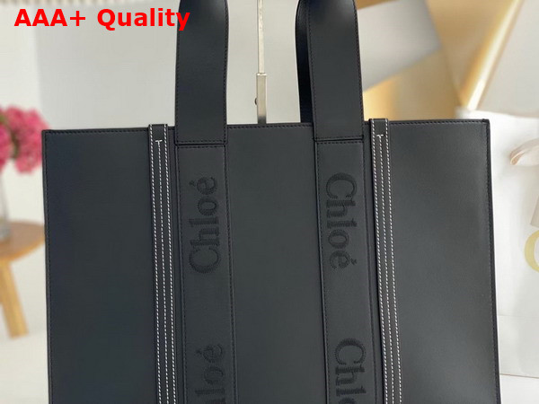 Chloe Large Woody Tote Bag Black Smooth Calfskin with Chloe Logo Replica