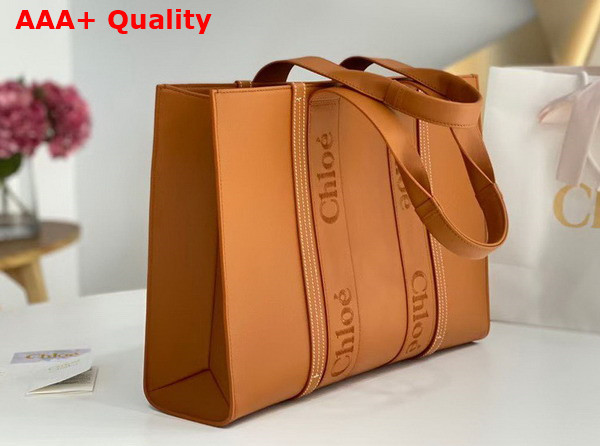 Chloe Large Woody Tote Bag Caramel Smooth Calfskin with Chloe Logo Replica