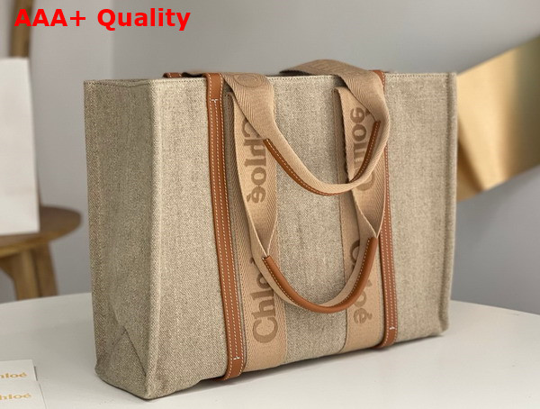 Chloe Large Woody Tote Bag in Linen Soft Tan Replica