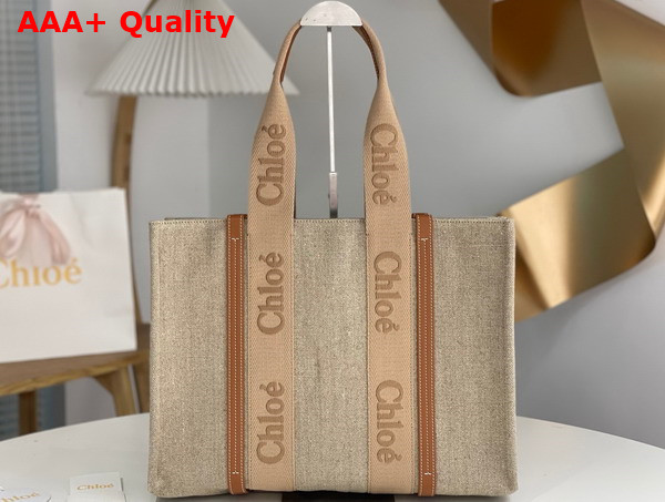 Chloe Large Woody Tote Bag in Linen Soft Tan Replica