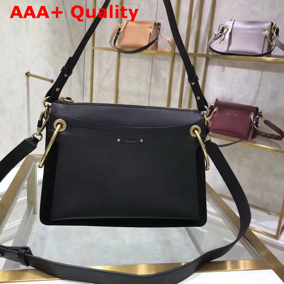 Chloe Medium Roy Bag in Black Suede and Smooth Calfskin Replica