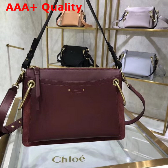 Chloe Medium Roy Bag in Burgundy Suede and Smooth Calfskin Replica