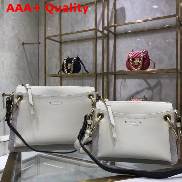 Chloe Medium Roy Bag in White Suede and Smooth Calfskin Replica