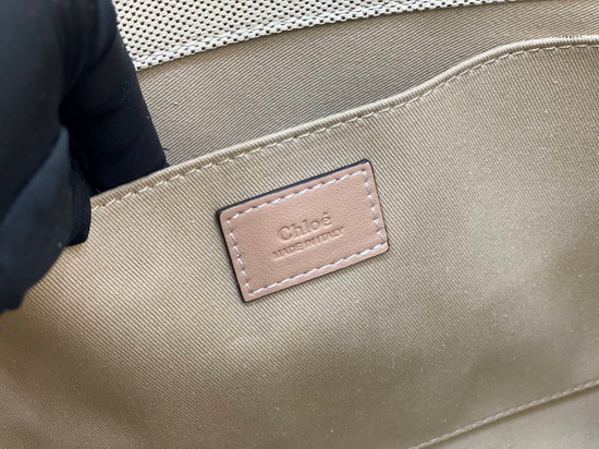 Chloe Medium Woody Tote Bag in Cotton Canvas and Shiny Calfskin with Woody Ribbon Soft Tan Replica