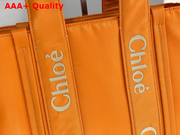 Chloe Medium Woody Tote Bag in Golden Yellow Recycled Nylon with Chloe Logo Replica