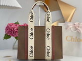 Chloe Medium Woody Tote Bag in Recycled Felt and Shiny Calfskin with Woody Ribbon Light Brown Replica