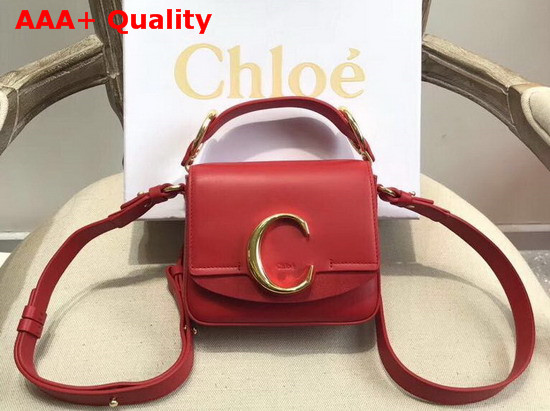 Chloe Mini Chloe C Bag in Shiny and Suede Calfskin Plaid Red Replica