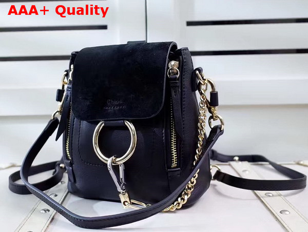 Chloe Mini Faye Backpack in Black Smooth and Suede Calfskin Replica