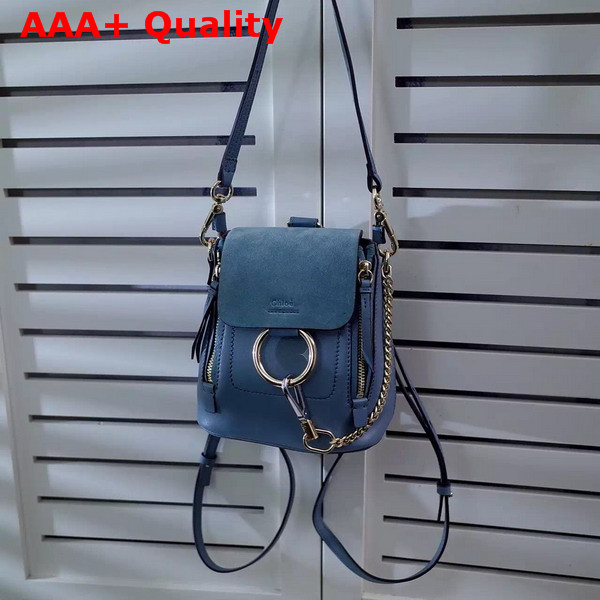 Chloe Mini Faye Backpack in Cloudy Blue Smooth and Suede Calfskin Replica