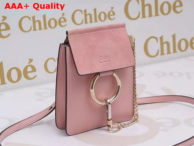 Chloe Mini Faye Bag Pink Suede Leather with Smooth Calf Leather Replica