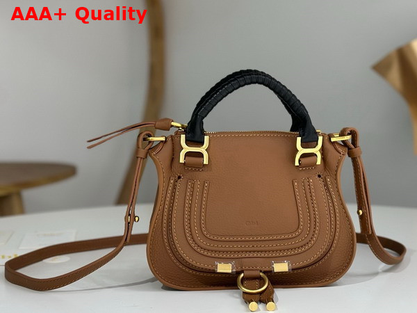 Chloe Mini Marcie Bag in Tan Grained Leather with Black Handle Replica