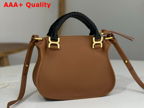 Chloe Mini Marcie Bag in Tan Grained Leather with Black Handle Replica