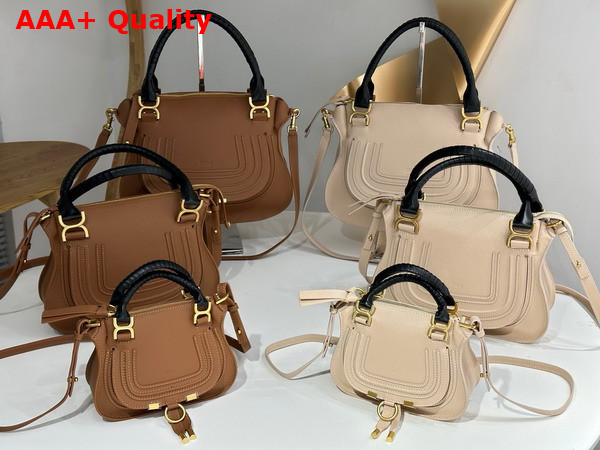 Chloe Mini Marcie Bag in Tan Grained Leather with Black Handle Replica