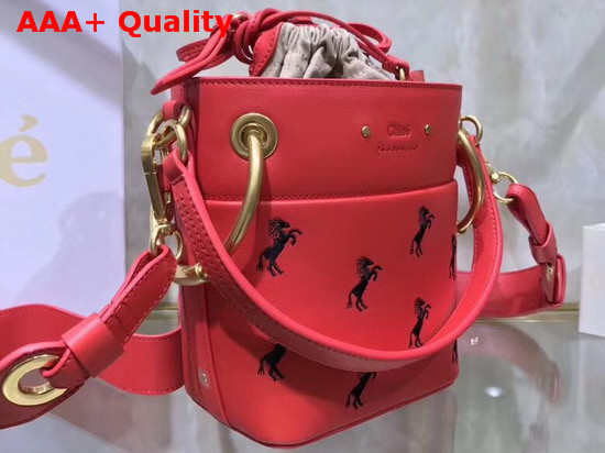 Chloe Mini Roy Bucket Bag in Earth Red Smooth Calfskin with Little Horses Embroidery Replica