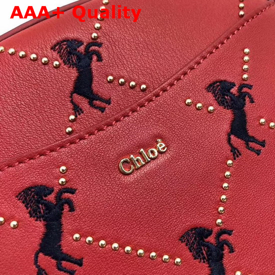 Chloe Mini Signature Bag in Earthy Red Smooth Calfskin with Embroidered Horses and Studs Replica