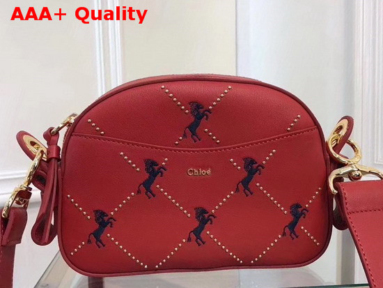 Chloe Mini Signature Bag in Earthy Red Smooth Calfskin with Embroidered Horses and Studs Replica