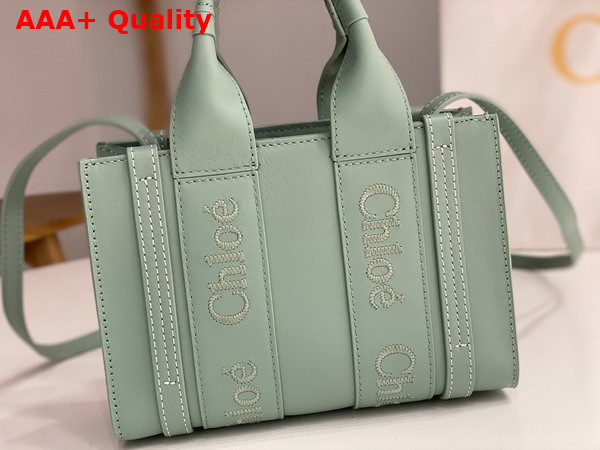 Chloe Mini Woody Tote Bag in Bay Green Smooth Calfskin with Chloe Logo Replica