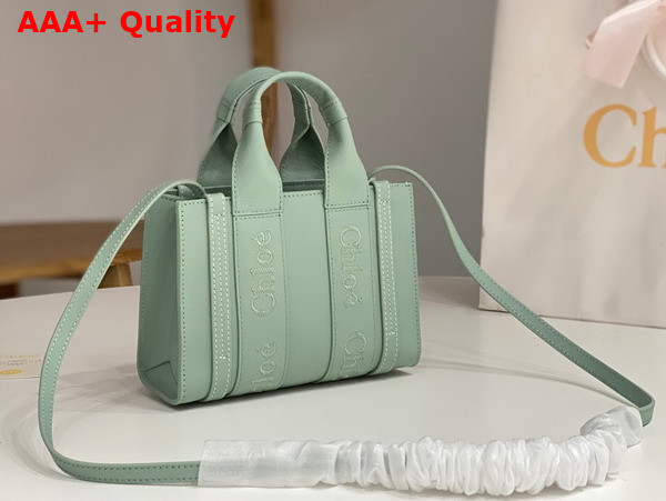 Chloe Mini Woody Tote Bag in Bay Green Smooth Calfskin with Chloe Logo Replica