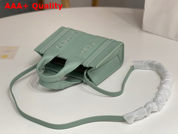 Chloe Mini Woody Tote Bag in Bay Green Smooth Calfskin with Chloe Logo Replica