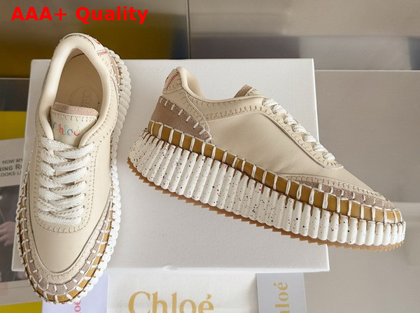 Chloe Nama Sneaker in Pearl Beige Cowhide and Suede Cowhide Replica