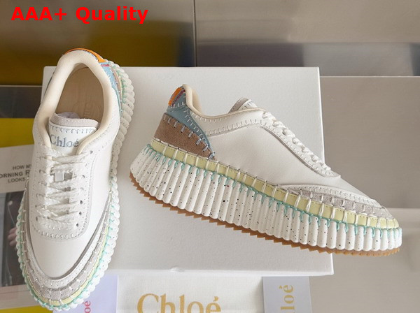 Chloe Nama Sneaker in White Multicolor Cowhide and Suede Cowhide Replica