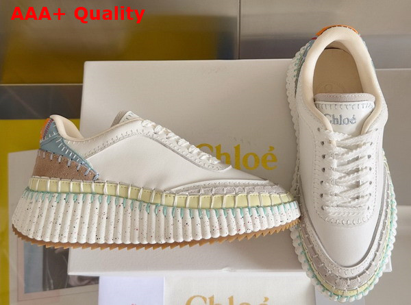 Chloe Nama Sneaker in White Multicolor Cowhide and Suede Cowhide Replica