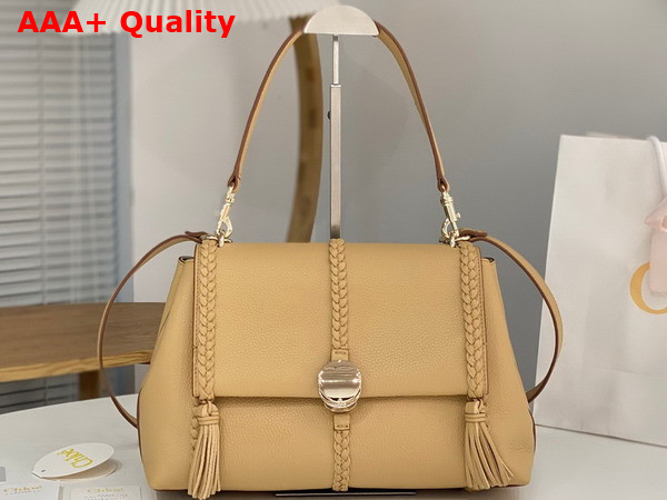 Chloe Penelope Medium Soft Shoulder Bag in Milky Brown Grained Calfskin with Leather Braids Replica