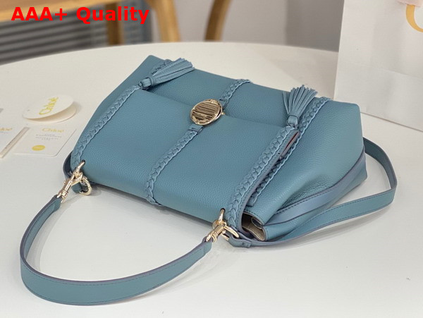 Chloe Penelope Medium Soft Shoulder Bag in Storm Blue Grained Calfskin with Leather Braids Replica