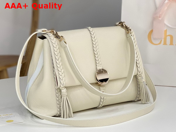 Chloe Penelope Medium Soft Shoulder Bag in White Grained Calfskin with Leather Braids Replica