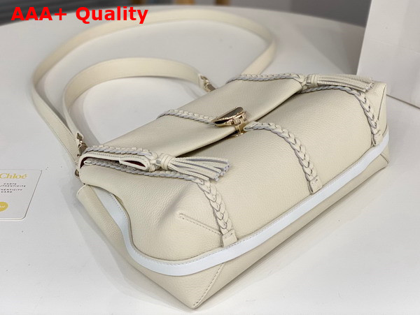 Chloe Penelope Medium Soft Shoulder Bag in White Grained Calfskin with Leather Braids Replica