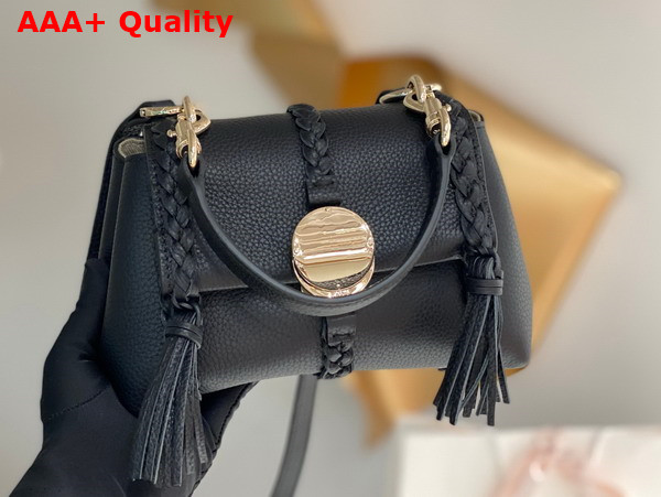 Chloe Penelope Mini Soft Shoulder Bag in Black Grained Calfskin with Leather Braids Replica