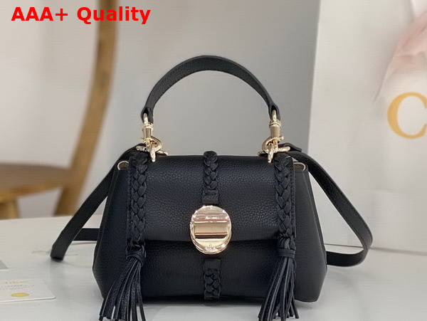 Chloe Penelope Mini Soft Shoulder Bag in Black Grained Calfskin with Leather Braids Replica