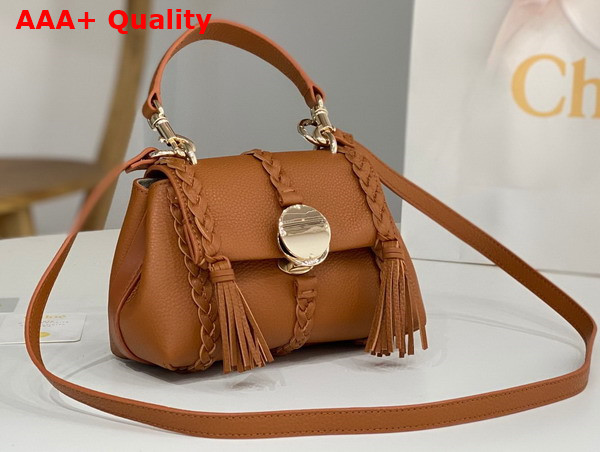 Chloe Penelope Mini Soft Shoulder Bag in Caramel Grained Calfskin with Leather Braids Replica