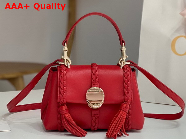 Chloe Penelope Mini Soft Shoulder Bag in Red Nappa Lambskin with Leather Braids Replica