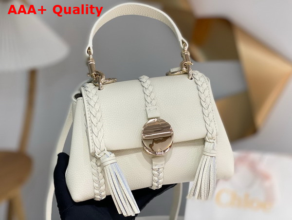 Chloe Penelope Mini Soft Shoulder Bag in White Grained Calfskin with Leather Braids Replica