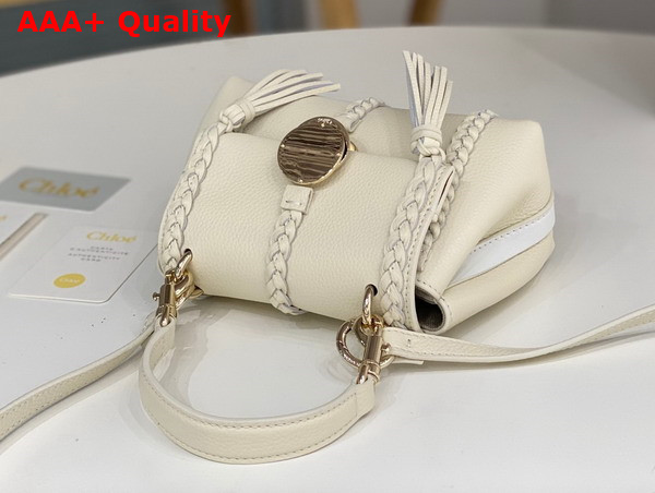 Chloe Penelope Mini Soft Shoulder Bag in White Grained Calfskin with Leather Braids Replica