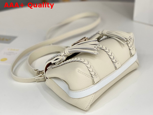 Chloe Penelope Mini Soft Shoulder Bag in White Grained Calfskin with Leather Braids Replica