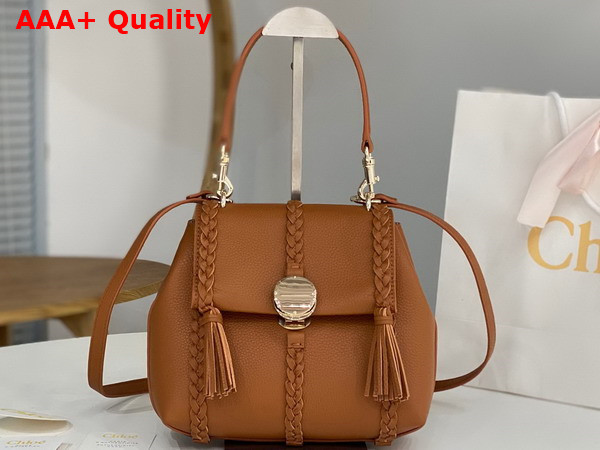 Chloe Penelope Small Soft Shoulder Bag in Caramel Grained Calfskin with Leather Braids Replica