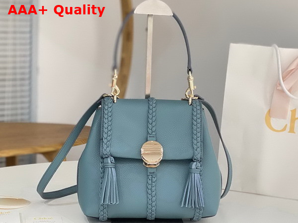 Chloe Penelope Small Soft Shoulder Bag in Storm Blue Grained Calfskin with Leather Braids Replica