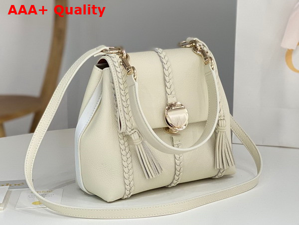 Chloe Penelope Small Soft Shoulder Bag in White Grained Calfskin with Leather Braids Replica