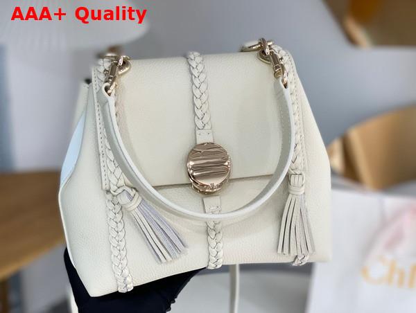 Chloe Penelope Small Soft Shoulder Bag in White Grained Calfskin with Leather Braids Replica