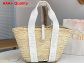 Chloe Sense Medium Basket Handbraided Raffia Smooth Calfskin and Chloe Logo Embroidery Crystal White Replica