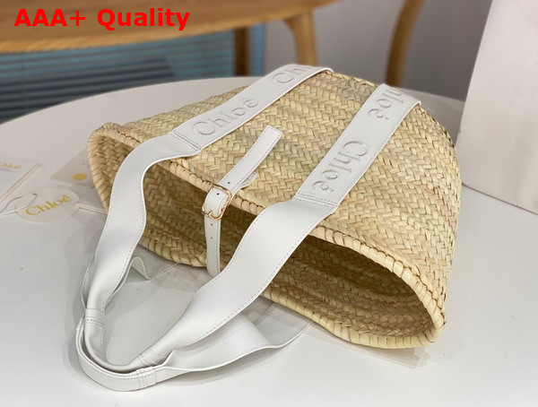 Chloe Sense Medium Basket Handbraided Raffia Smooth Calfskin and Chloe Logo Embroidery Crystal White Replica