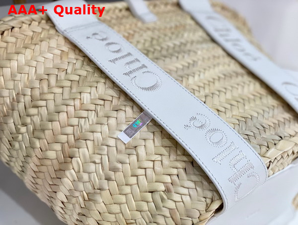 Chloe Sense Medium Basket Handbraided Raffia Smooth Calfskin and Chloe Logo Embroidery Crystal White Replica