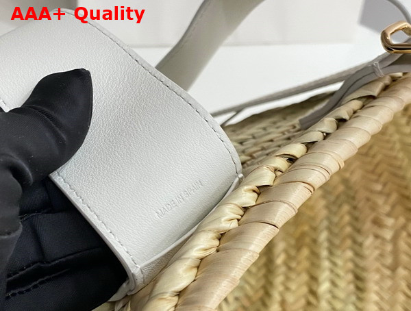 Chloe Sense Medium Basket Handbraided Raffia Smooth Calfskin and Chloe Logo Embroidery Crystal White Replica