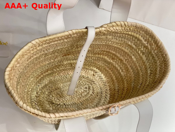 Chloe Sense Medium Basket Handbraided Raffia Smooth Calfskin and Chloe Logo Embroidery Crystal White Replica