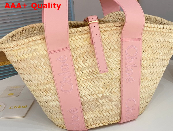 Chloe Sense Medium Basket Handbraided Raffia Smooth Calfskin and Chloe Logo Embroidery Nomad Beige Replica